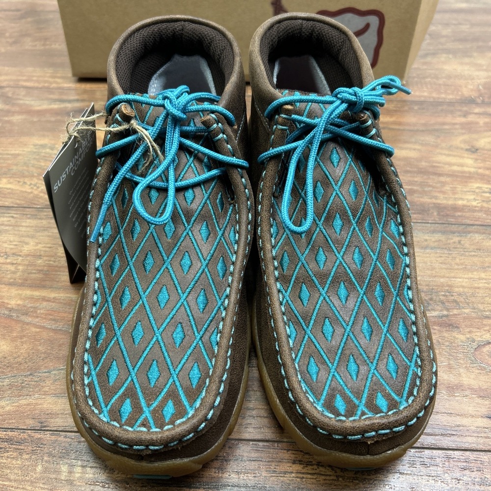 Twisted X Women Chukka Driving Moccasin Brown Turquoise Diamond Pattern 7 M - Picture 2 of 10